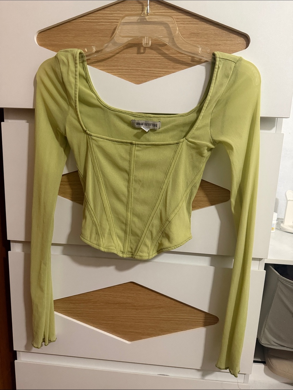 Long Sleeve Square Neck Corset Top in Lime Green